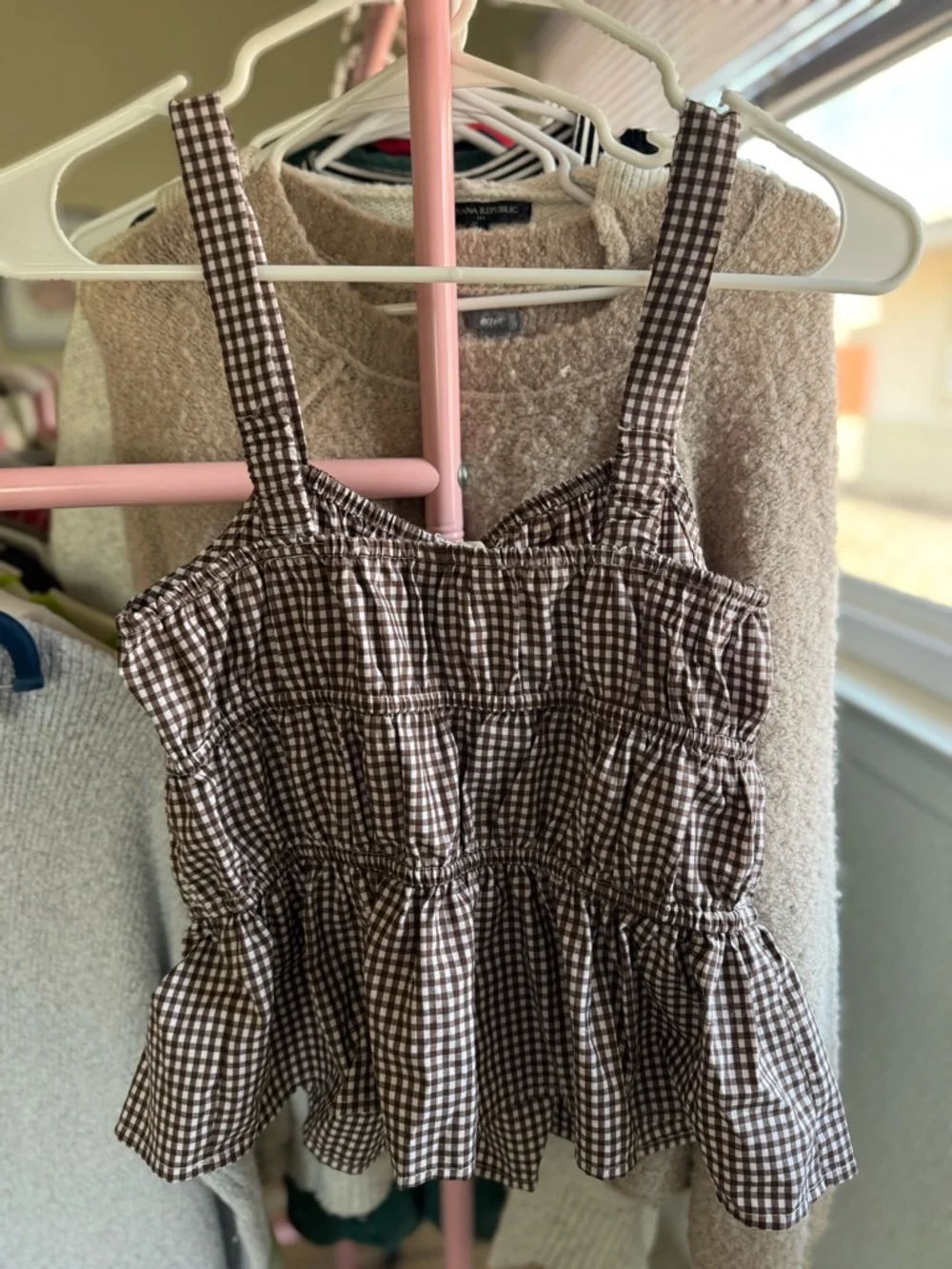 Gingham NWT Sim & Sam Brown Ruffle Top - Picture 4 of 7